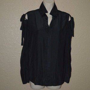 NWT $324 Sz XS Calvin Rucker Cold Shoulder Tie Long Sleeve Blouse